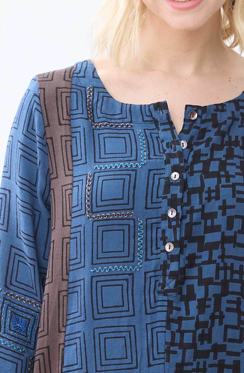 Avanti Mixed Print A-Line Kurta - Fossil/Marine - Image 3