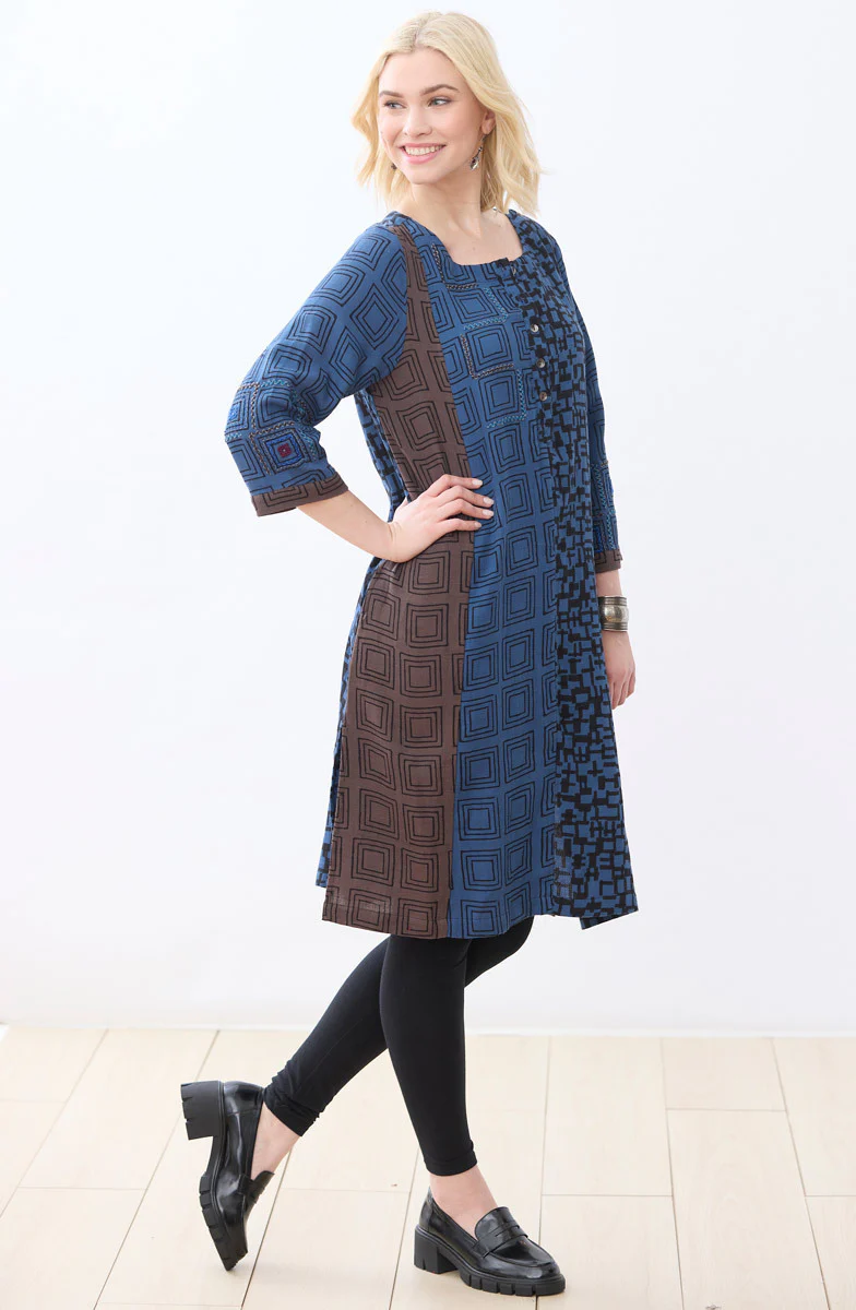Avanti Mixed Print A-Line Kurta - Fossil/Marine - Image 4