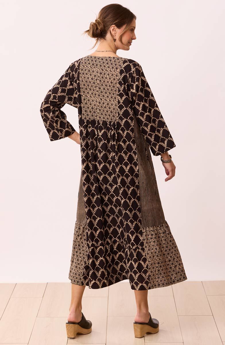 Avika Bracelet-Sleeves Buttondown Long Dress - Black/Natural - Image 5