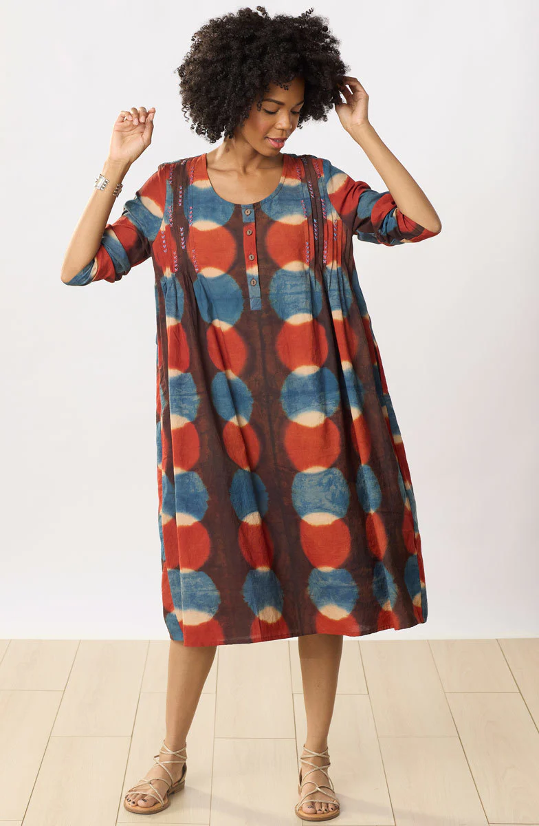Bamini Long-Sleeve Scoop-Neck Midi Dress - Indigo/Multi - Image 4