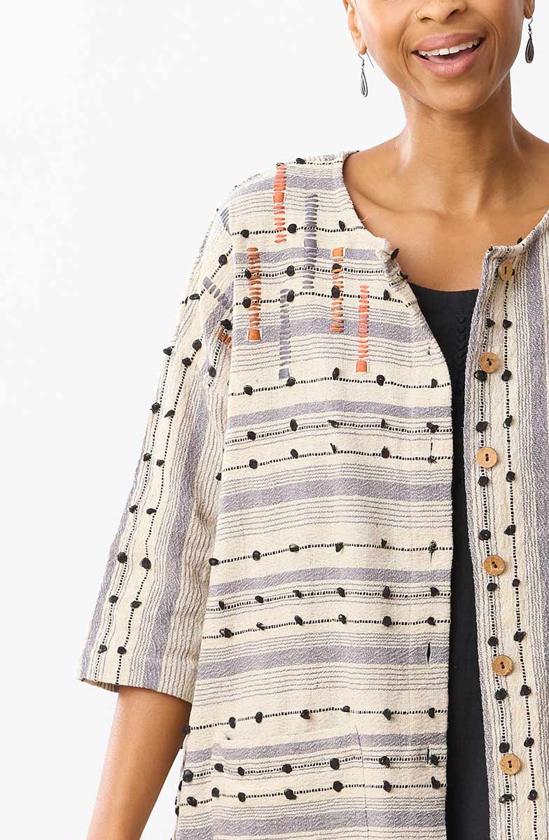 Bhadra Textured Cotton Oversized Jacket - Natural/Multi - Image 3