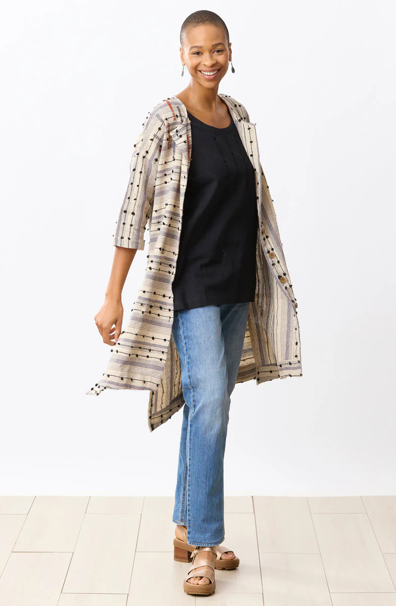 Bhadra Textured Cotton Oversized Jacket - Natural/Multi - Image 5
