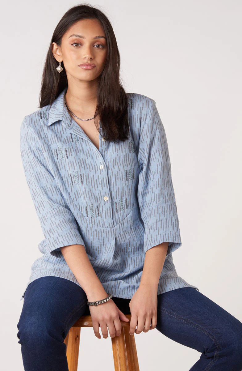 Bhavna Double Gauze 3/4-Sleeve Top - Cloud blue