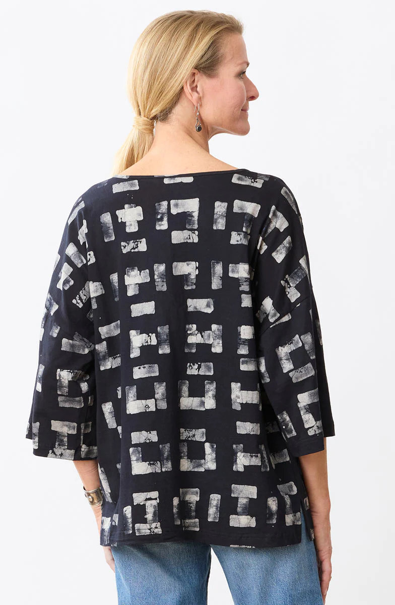 Bhavya Batik Print Scoop-Neck Tee - Black - Image 4