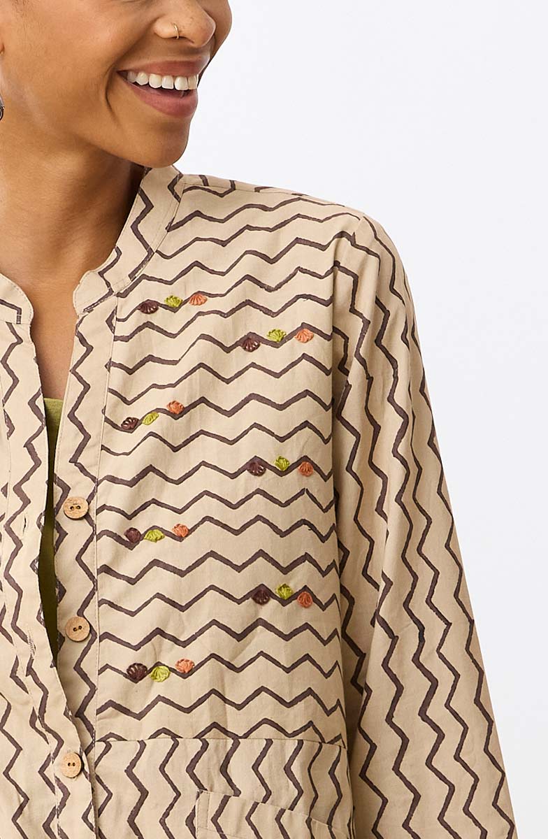 Champa Organic Cotton Tunic Shirt Jacket - Beach/Ebony - Image 2