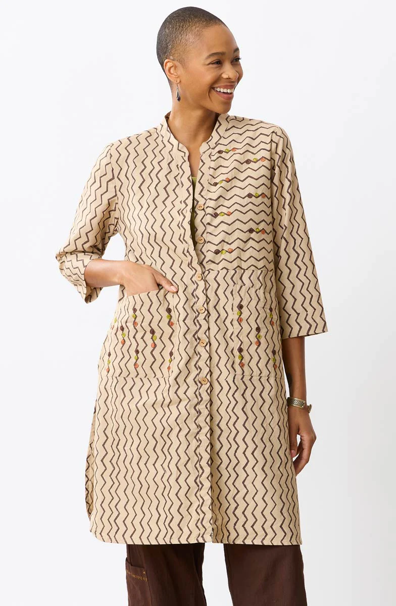 Champa Organic Cotton Tunic Shirt Jacket - Beach/Ebony - Image 3
