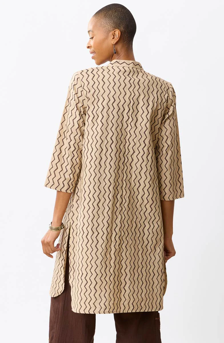 Champa Organic Cotton Tunic Shirt Jacket - Beach/Ebony - Image 4