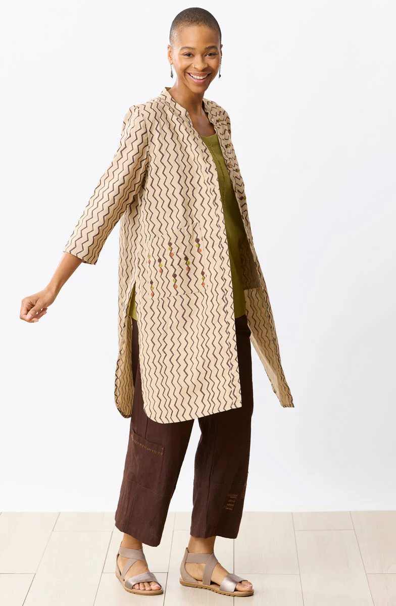 Champa Organic Cotton Tunic Shirt Jacket - Beach/Ebony - Image 5