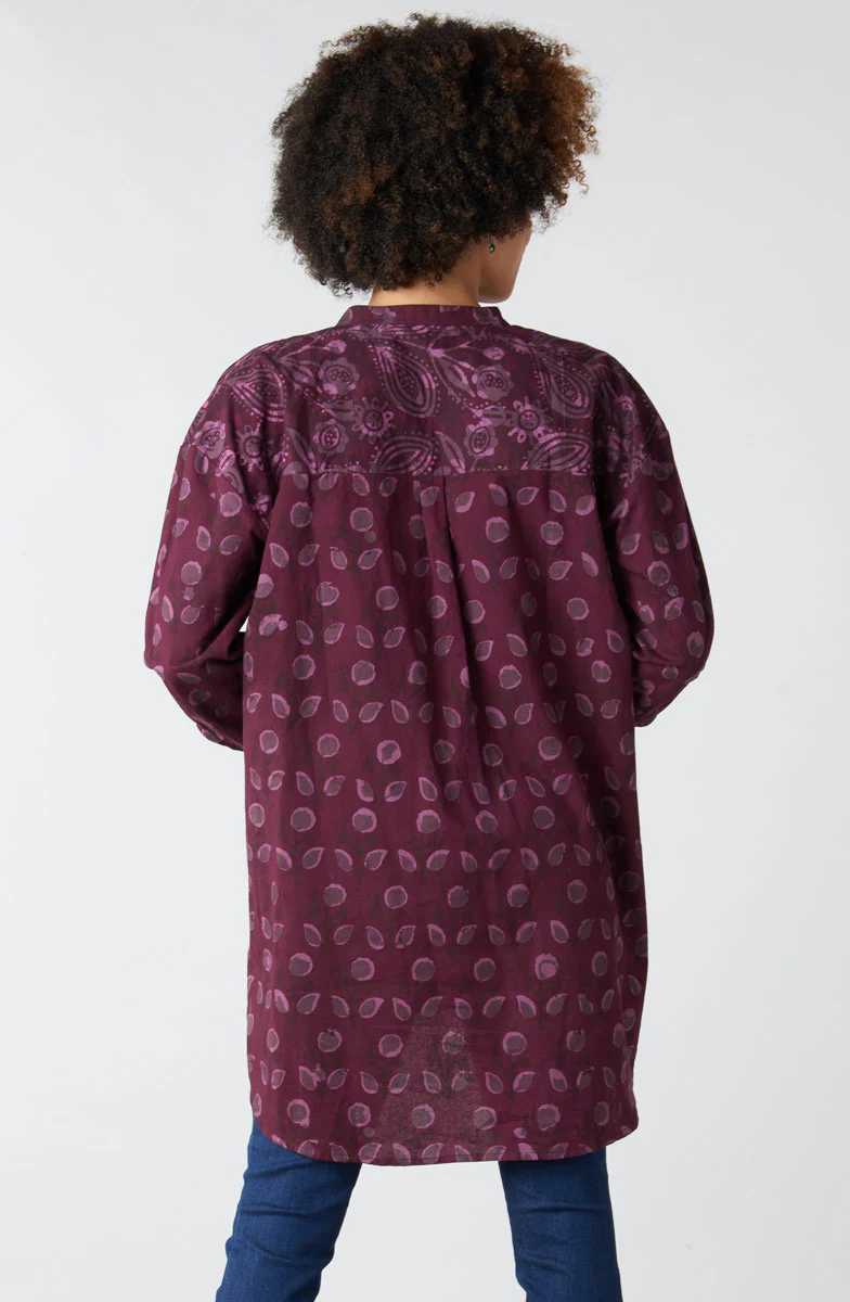 Chitrani Band Collar Oversized Shirt - Eggplant/Multi - Image 4