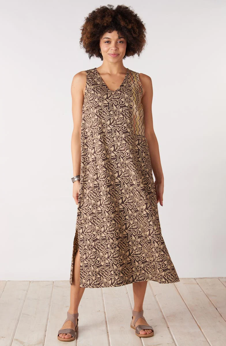 Dariya Organic Cotton Sleeveless Midi Dress - Beach/Ebony