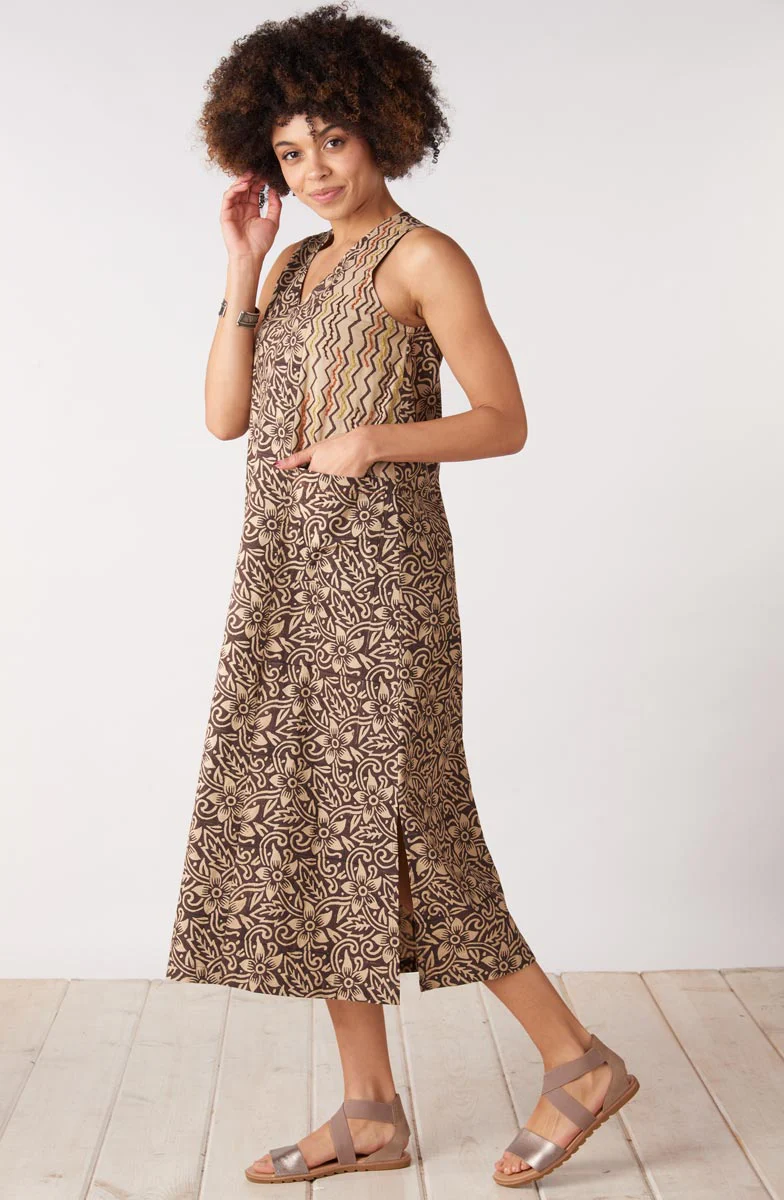 Dariya Organic Cotton Sleeveless Midi Dress - Beach/Ebony - Image 3