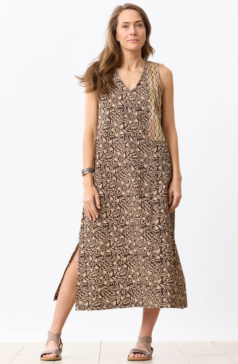 Dariya Organic Cotton Sleeveless Midi Dress - Beach/Ebony - Image 5