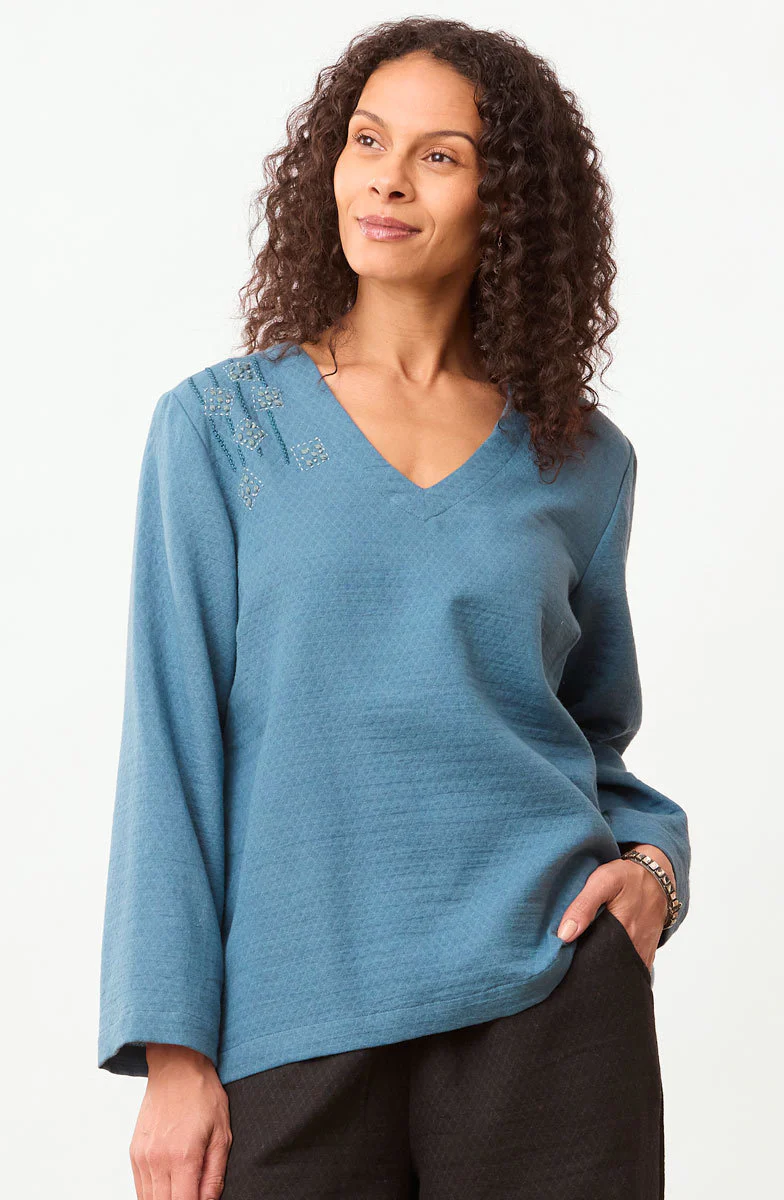Deepa V-Neck Matelassé Top - Image 24
