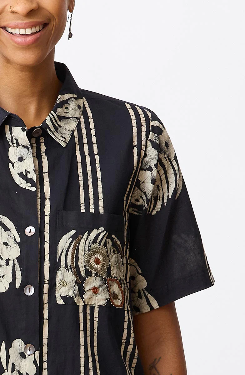 Deepali Short-Sleeve A-line Shirtdress - Black/Natural - Image 2
