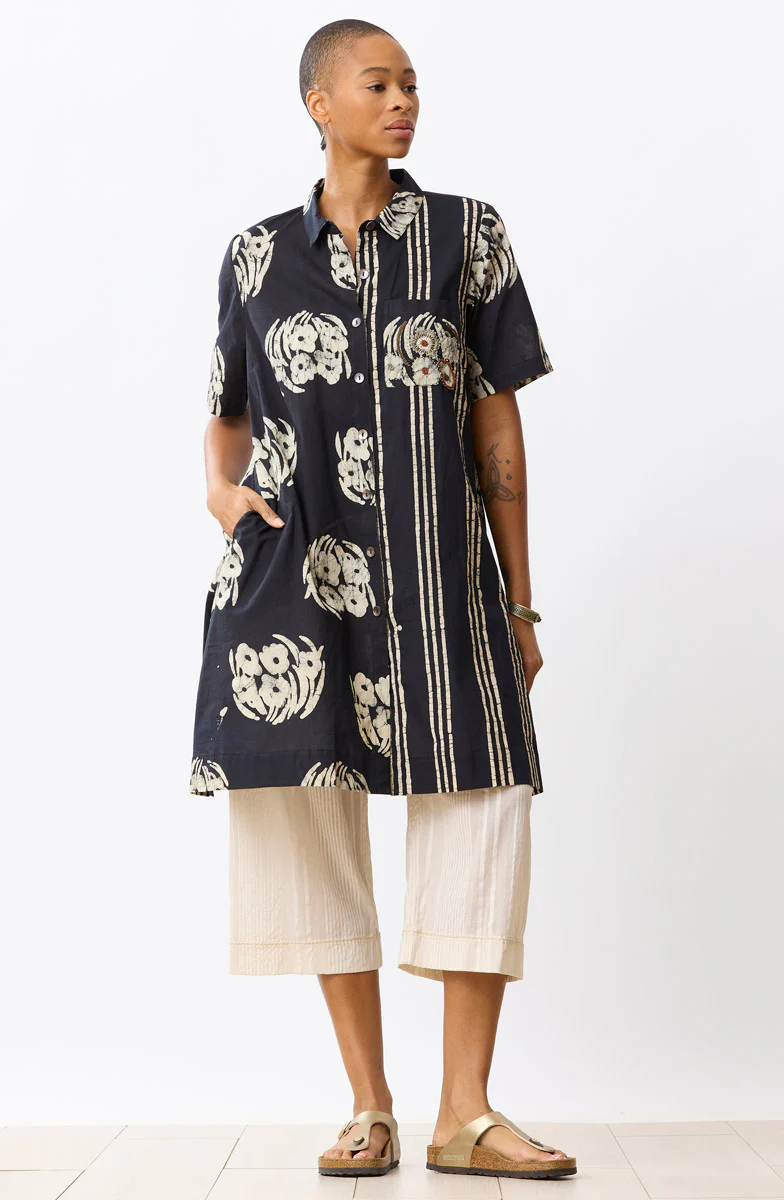 Deepali Short-Sleeve A-line Shirtdress - Black/Natural - Image 3