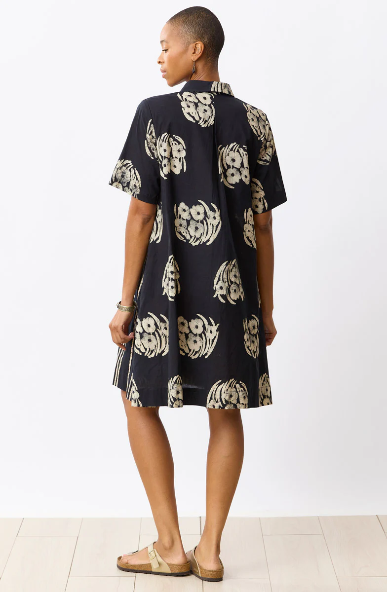 Deepali Short-Sleeve A-line Shirtdress - Black/Natural - Image 5