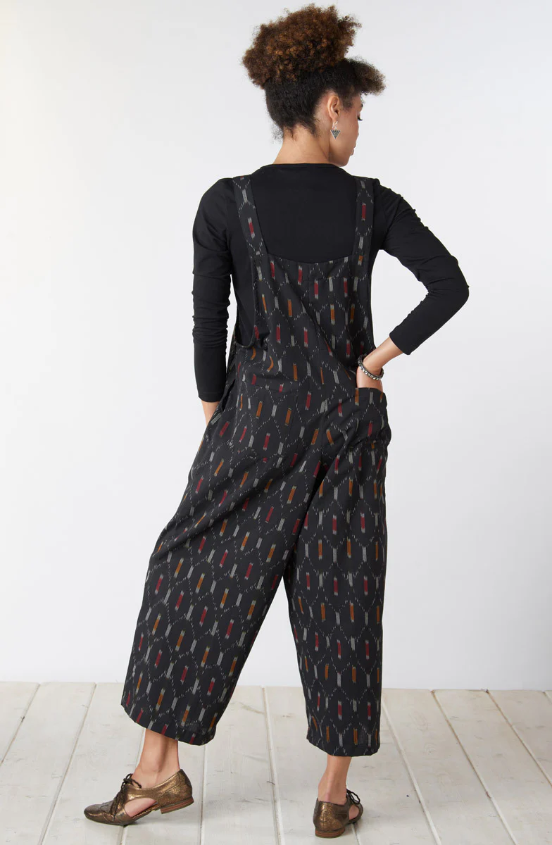 Deepti Ikat Cropped Overalls - Black/Multi - Image 5