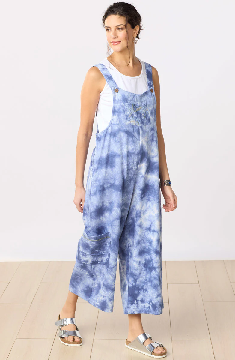 Deepti Cotton Twill Tie-Dye Cropped Overalls - Tranquil Blue - Image 4