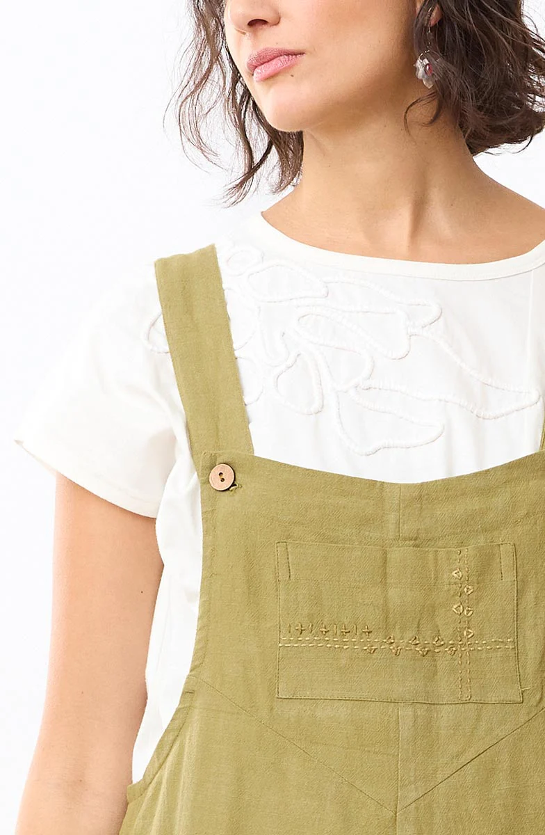 Deepti Slub Cotton Cropped Overalls - Green chili - Image 2