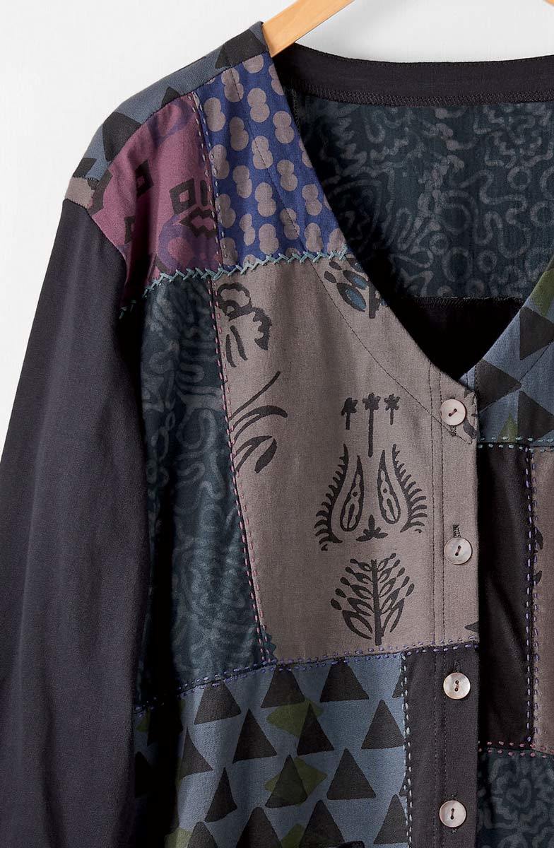 Deesha Upcycled Patchwork Knit Cardigan - Black/Multi - Image 3