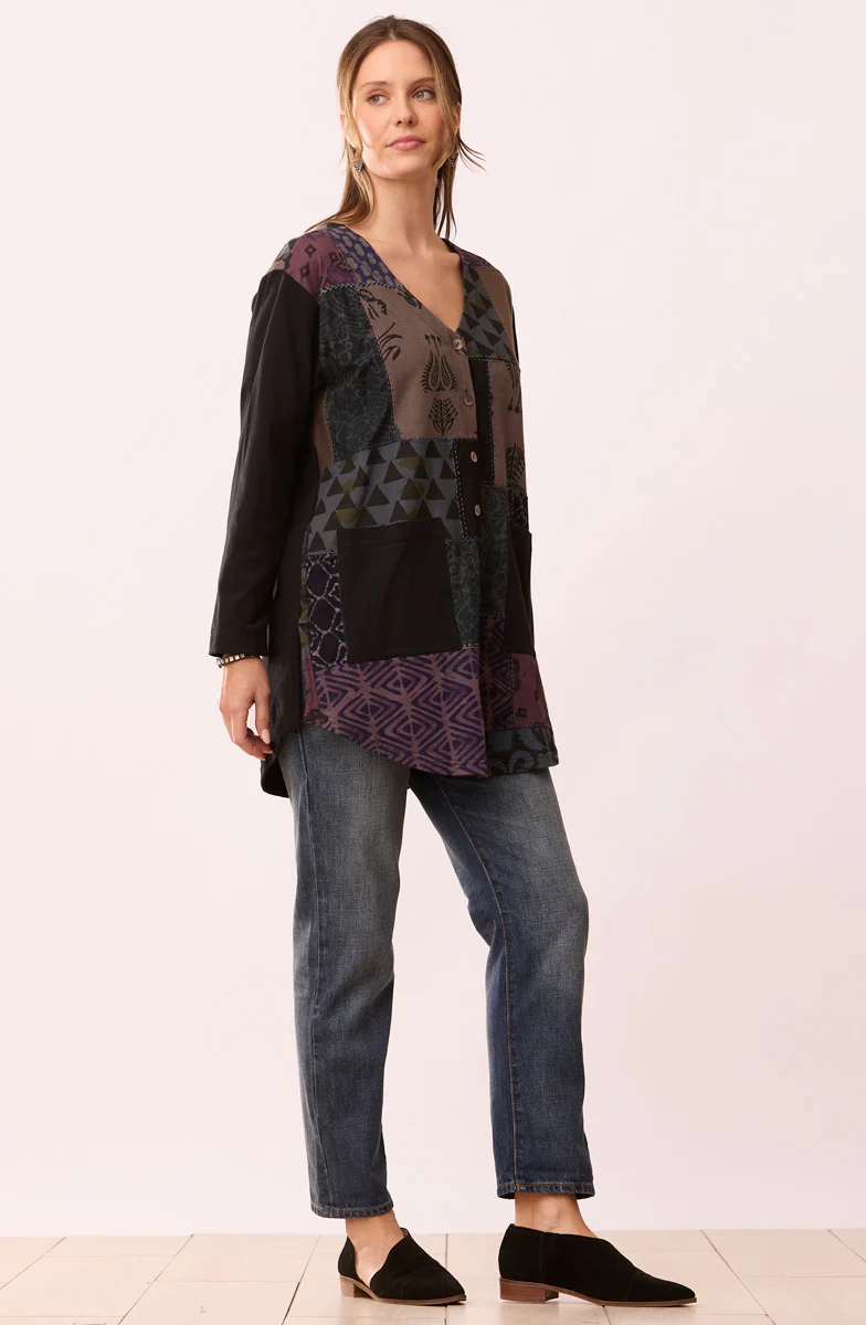 Deesha Upcycled Patchwork Knit Cardigan - Black/Multi - Image 4