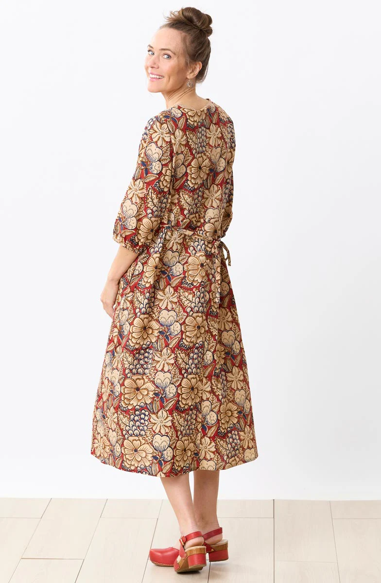 Devisha Natural Dye Faux-Wrap Midi Dress - Scarlet/Multi - Image 3