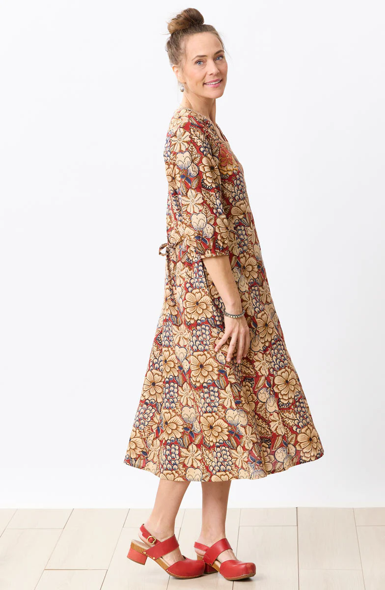 Devisha Natural Dye Faux-Wrap Midi Dress - Scarlet/Multi - Image 5
