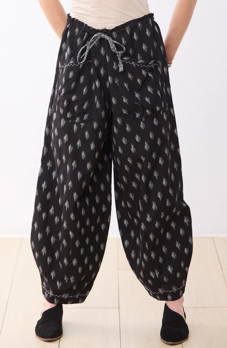 Dhulia Ikat Drawstring Lantern-Leg Pant - Black - Image 3