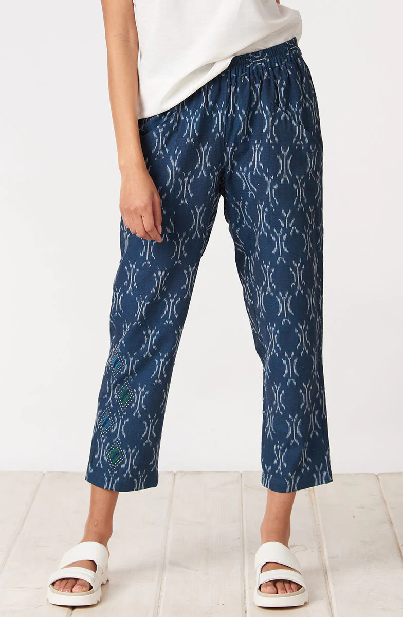 Disha Ikat Tapered Leg Pant - Navy - Image 3