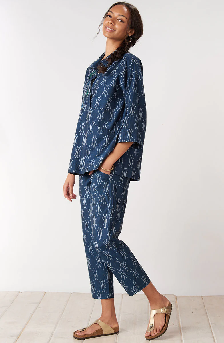 Disha Ikat Tapered Leg Pant - Navy - Image 4