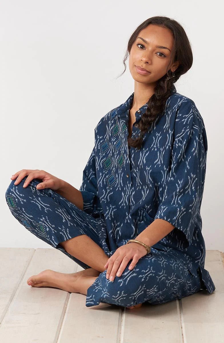 Disha Ikat Tapered Leg Pant - Navy - Image 5