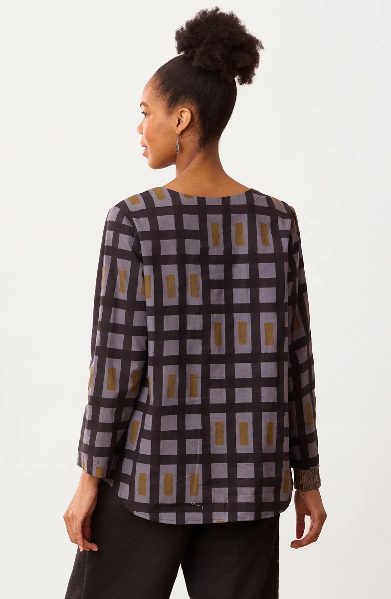 Divya Long-Sleeve Popover Top - Blue/Grey - Image 4