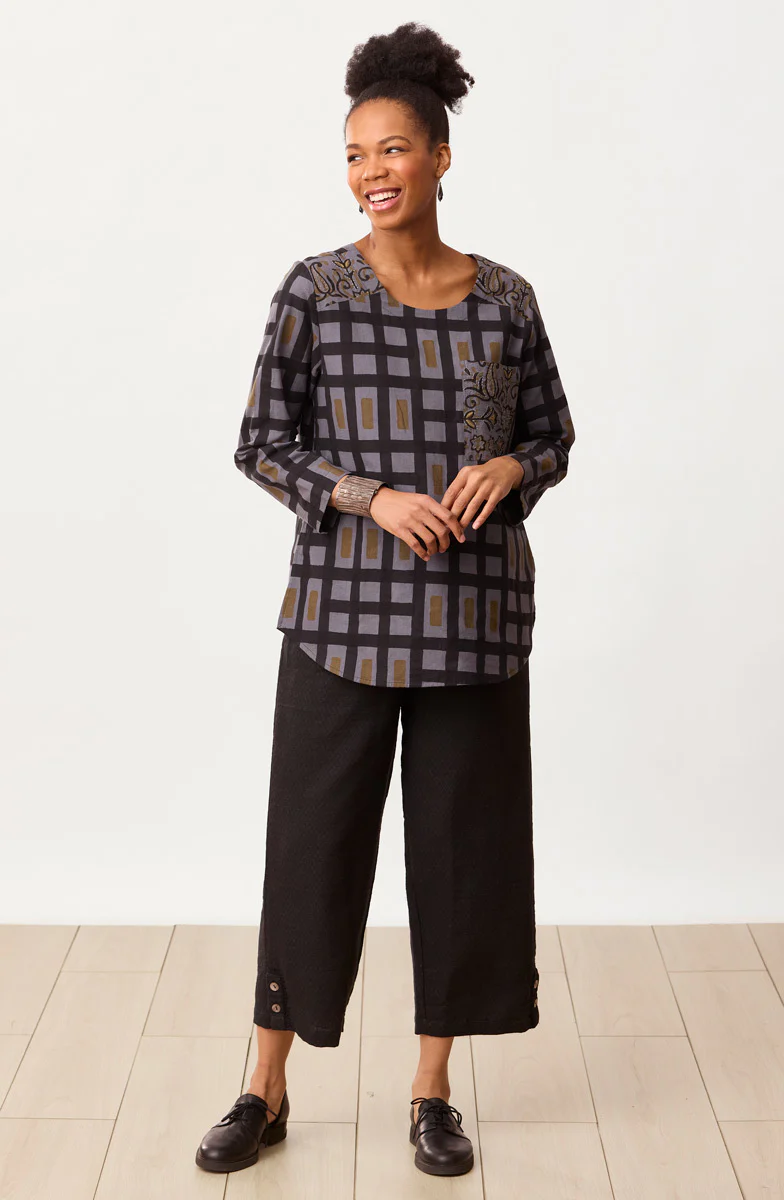 Divya Long-Sleeve Popover Top - Blue/Grey - Image 5