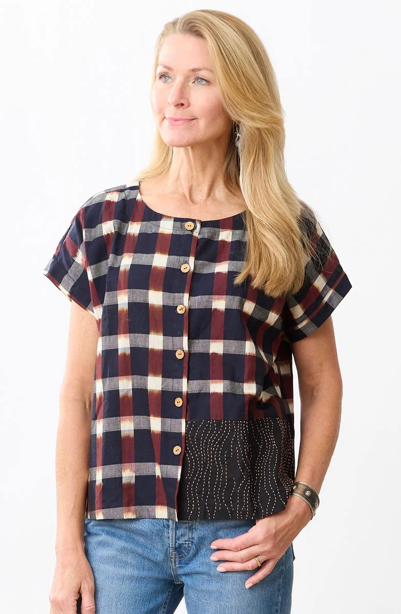 Durita Ikat Button-Through Top - Black/Multi - Image 3