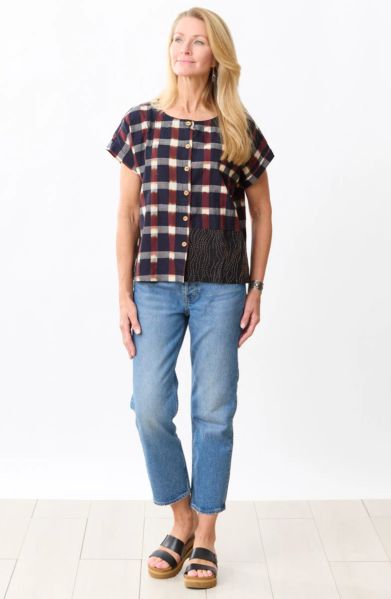 Durita Ikat Button-Through Top - Black/Multi - Image 5