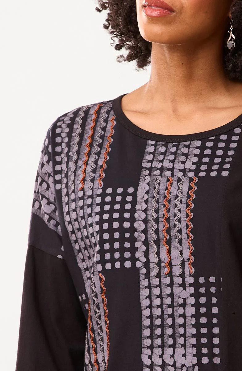 Farida Batik Print Jersey Oversized Tee - Black/Slate - Image 3