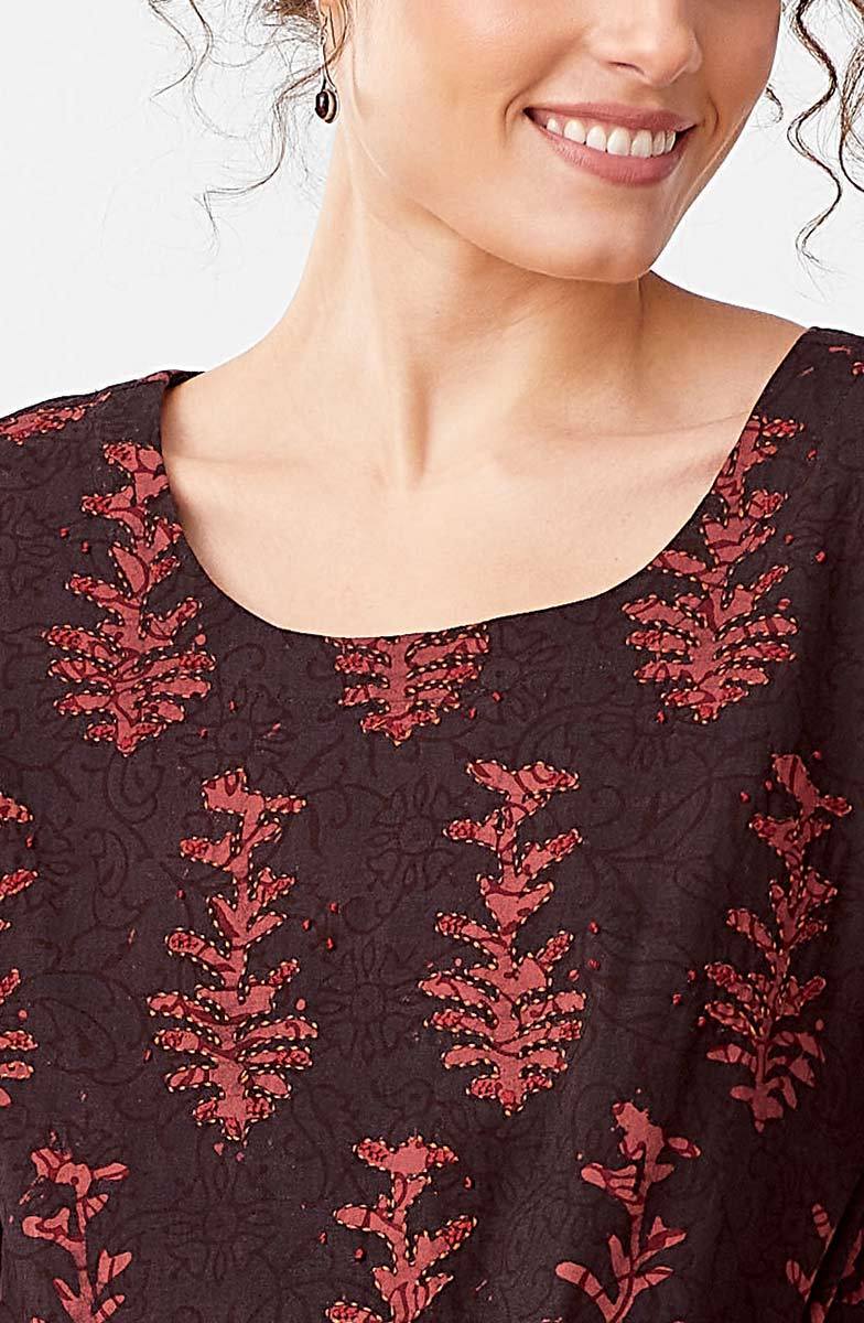 Geethali Batik Print Scoop-Neck Midi Dress - Black/Sumac - Image 3