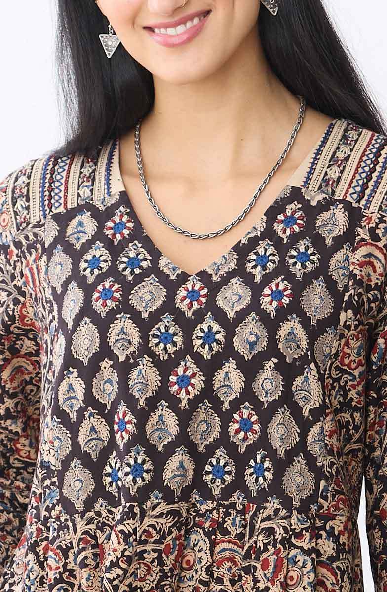 Geethali Mixed Print V-Neck Maxi Dress - Black/Multi - Image 3