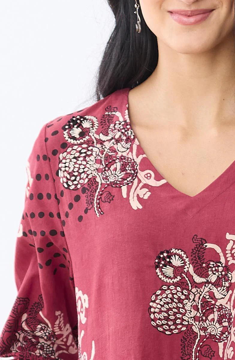 Geethali Bandana Print V-Neck Maxi Dress - Pomegranate/Multi - Image 3