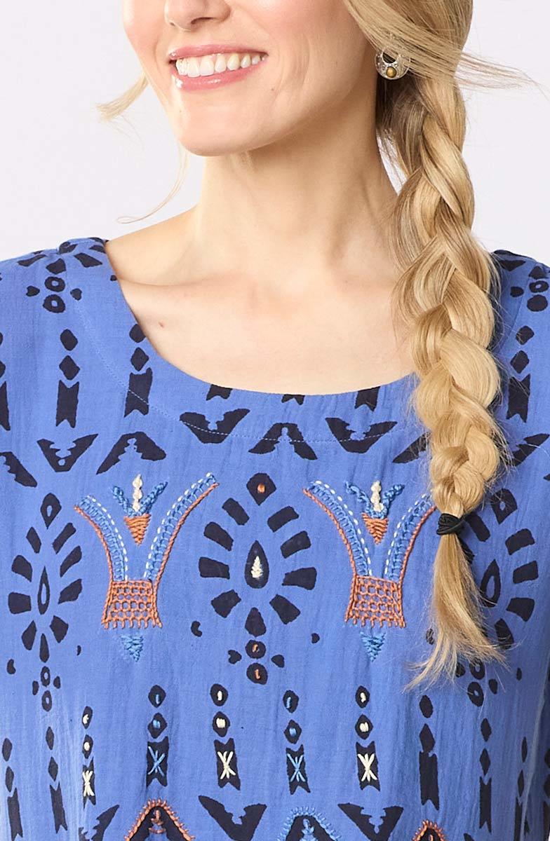 Geethali Cotton Double Gauze Scoop-Neck Maxi Dress - Lively blue/Black - Image 3