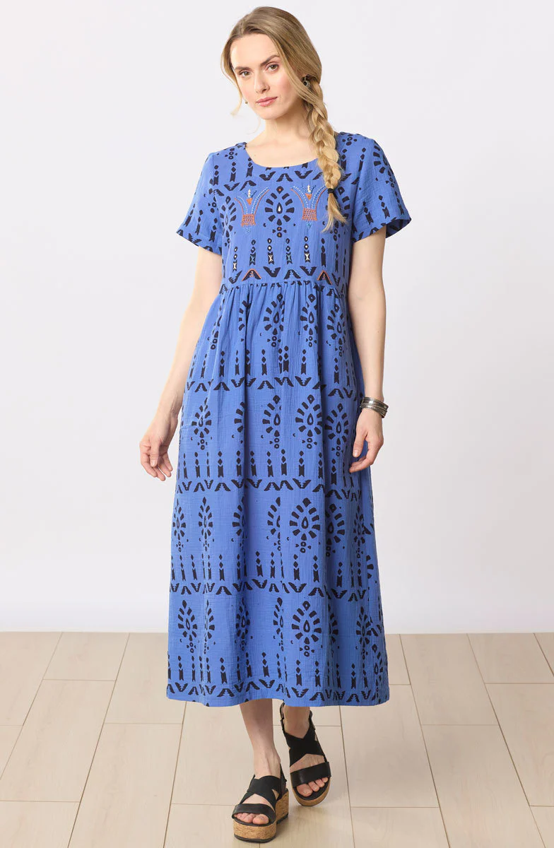 Geethali Cotton Double Gauze Scoop-Neck Maxi Dress - Lively blue/Black - Image 4