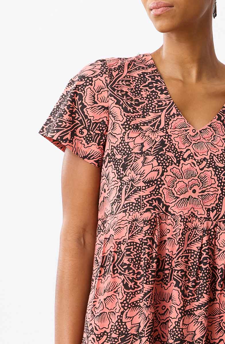 Geethali Organic Cotton V-Neck Midi Dress - Grapefruit/Ebony - Image 2