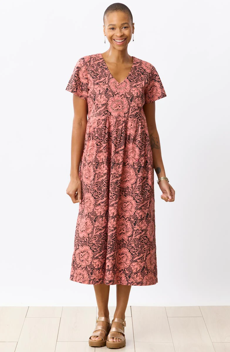 Geethali Organic Cotton V-Neck Midi Dress - Grapefruit/Ebony - Image 4