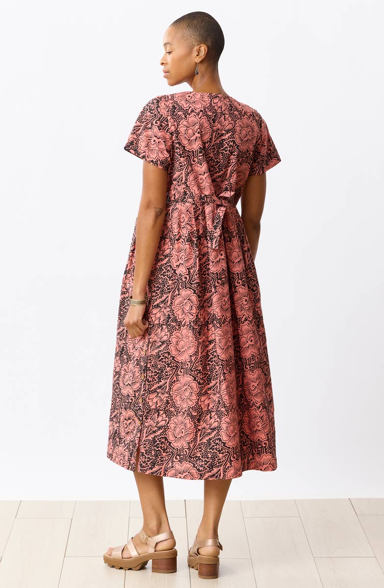 Geethali Organic Cotton V-Neck Midi Dress - Grapefruit/Ebony - Image 5