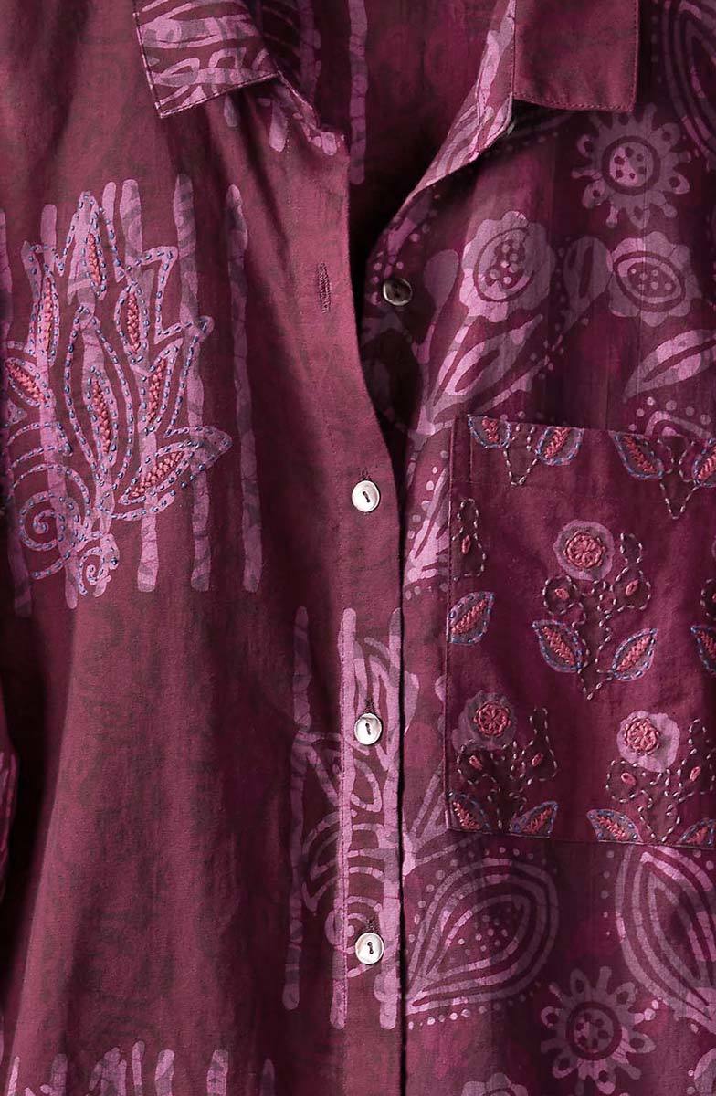 Haima Batik Print Classic Collar Shirt - Eggplant/Multi - Image 3