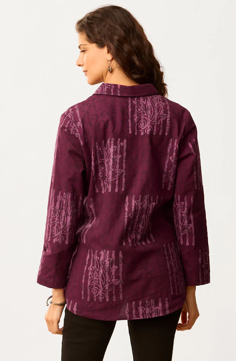 Haima Batik Print Classic Collar Shirt - Eggplant/Multi - Image 4