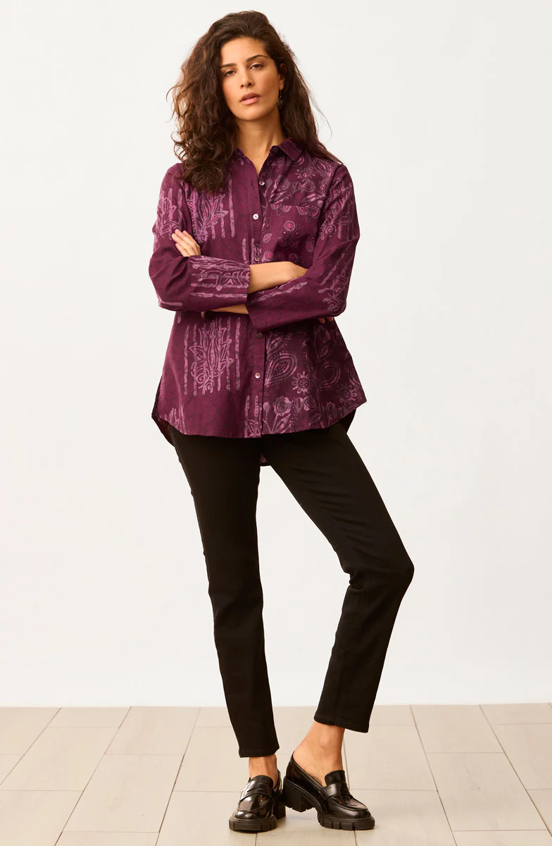 Haima Batik Print Classic Collar Shirt - Eggplant/Multi - Image 5
