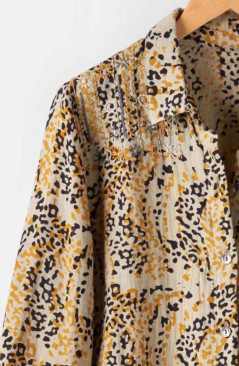 Haima Cotton Double Gauze Classic Collar Shirt - Cement/Black - Image 3