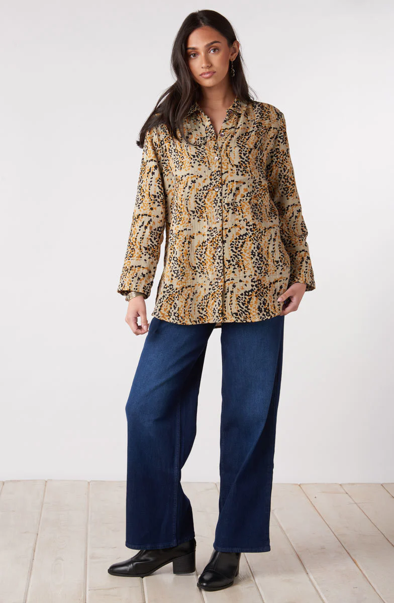Haima Cotton Double Gauze Classic Collar Shirt - Cement/Black - Image 5