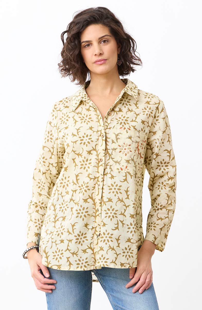Haima Batik Print Classic Collar Shirt - Straw